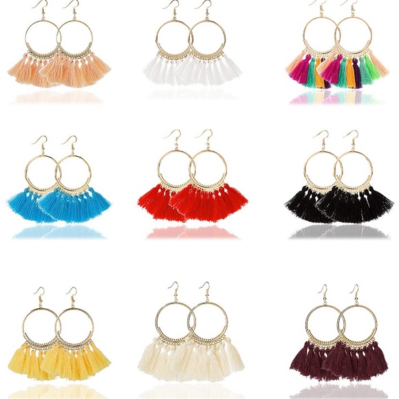Bohemian Tassel Hoop Earrings - Picture 4 of 4
